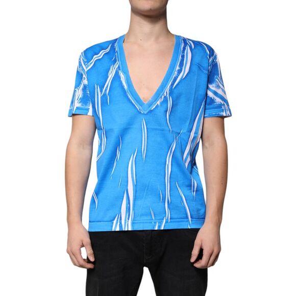Dolce & Gabbana Blue Cotton V-neck Short Sleeves Men's T-shirt